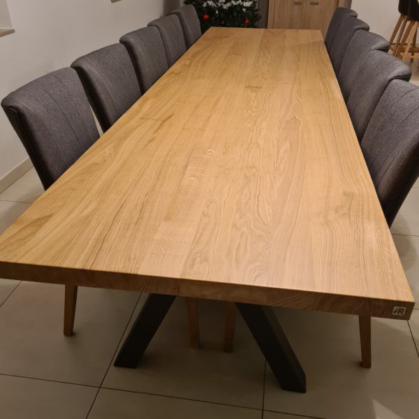 Table à manger Aubier en chêne contemporain massif / L 350 x l 100 x h 75 cm / Pieds en Gris acier