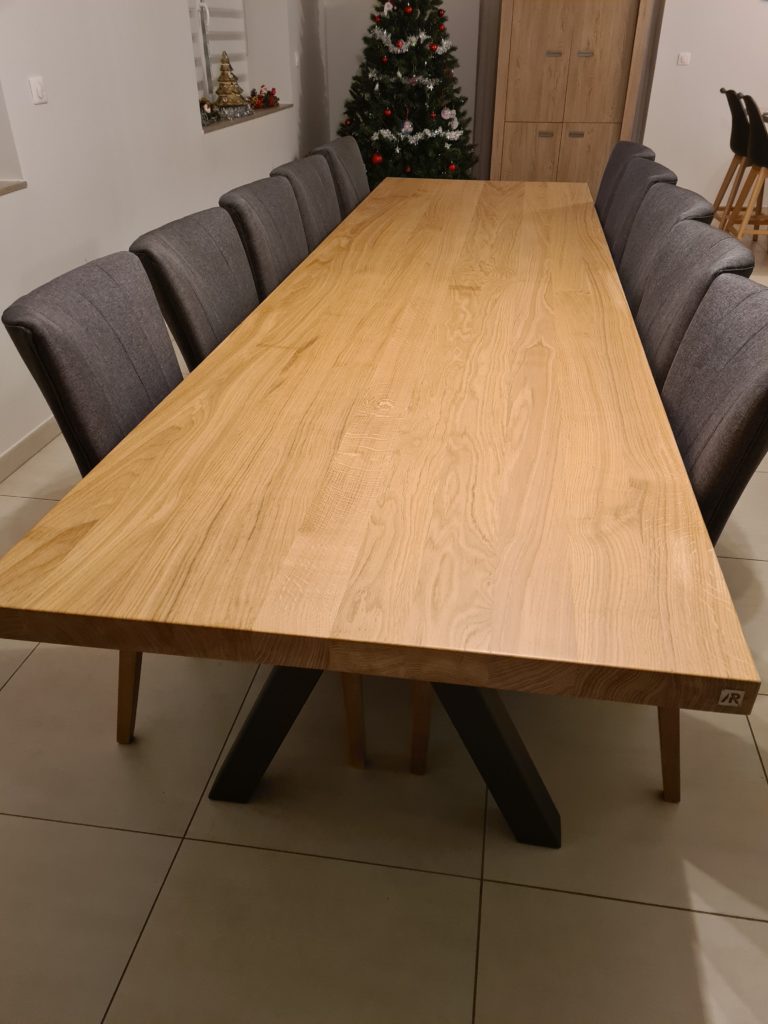 Table à manger Aubier en chêne contemporain massif / L 350 x l 100 x h 75 cm / Pieds en Gris acier