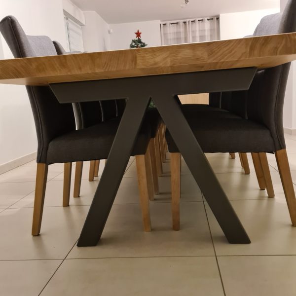 Table à manger Aubier en chêne contemporain massif / L 350 x l 100 x h 75 cm / Pieds en Gris acier