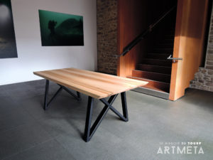 ARTMETA / table gentleman / en acier et bois massif / fabrication artisanale française sur mesure