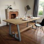 ARTMETA / table Détour sur mesure en acier et bois massif