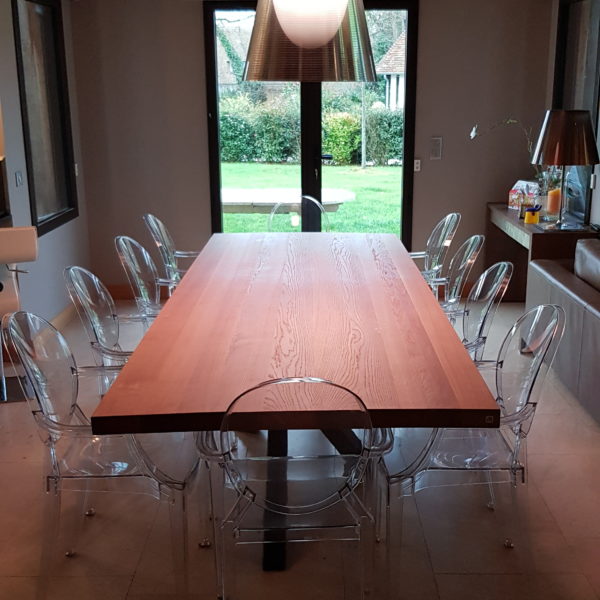 ARTMETA / table Mikado 280 x 110 cm chêne naturel 4 bords droits et marron cuivré