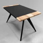 Bureau Cuir ARTMETA / 130 x 75 x H 75 cm / Frêne olivier Français piétement noir charbon et set en cuir véritable