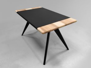 Bureau Cuir ARTMETA / 130 x 75 x H 75 cm / Frêne olivier Français piétement noir charbon et set en cuir véritable