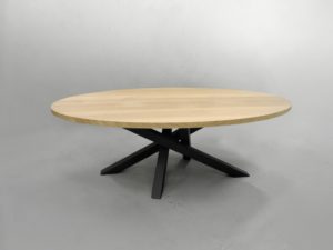 ARTMETA / table ovale pied central Mikado / acier bois massif chêne