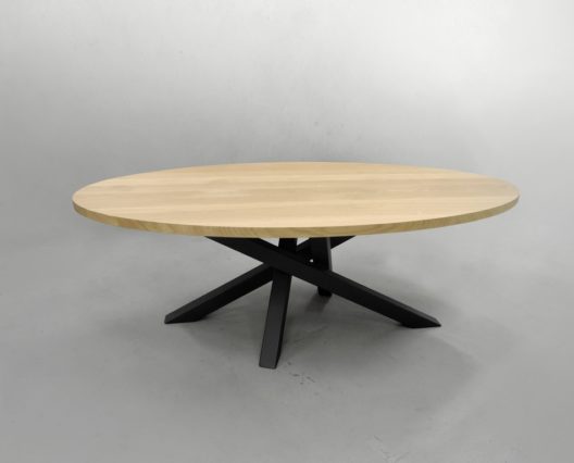 ARTMETA / table ovale pied central Mikado / acier bois massif chêne