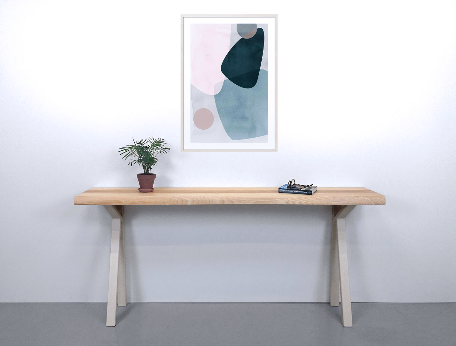 ARTMETA / console K sur mesure / acier et bois massif