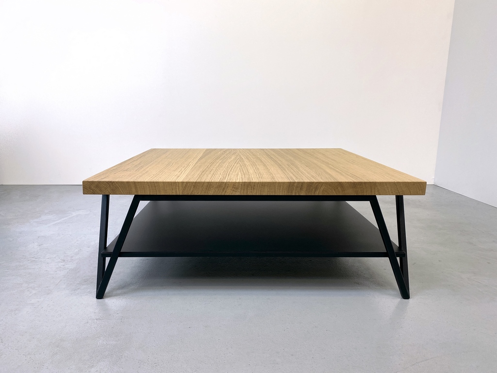 Table basse double plateau sur mesure en acier et bois massif / modèle "Variation" ARTMETA