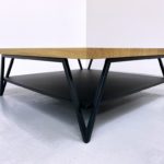 Table basse double plateau sur mesure en acier et bois massif / modèle "Variation" ARTMETA