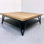 Table basse double plateau sur mesure en acier et bois massif / modèle "Variation" ARTMETA