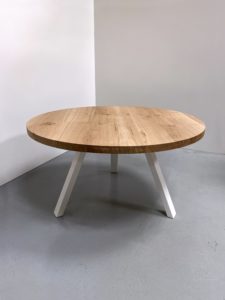 Table ronde bois et metal Delta/ chêne authentique pied blanc / Diamètre 140 cm / ARTMETA