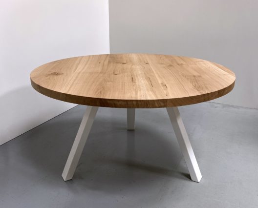 Table ronde bois et metal Delta/ chêne authentique pied blanc / Diamètre 140 cm / ARTMETA