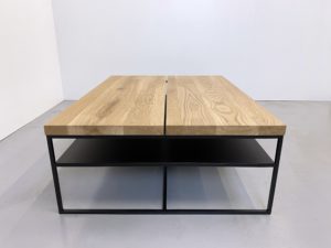 Table basse Aiguille double plateau en acier et bois massif / fabrication sur mesure ARTMETA