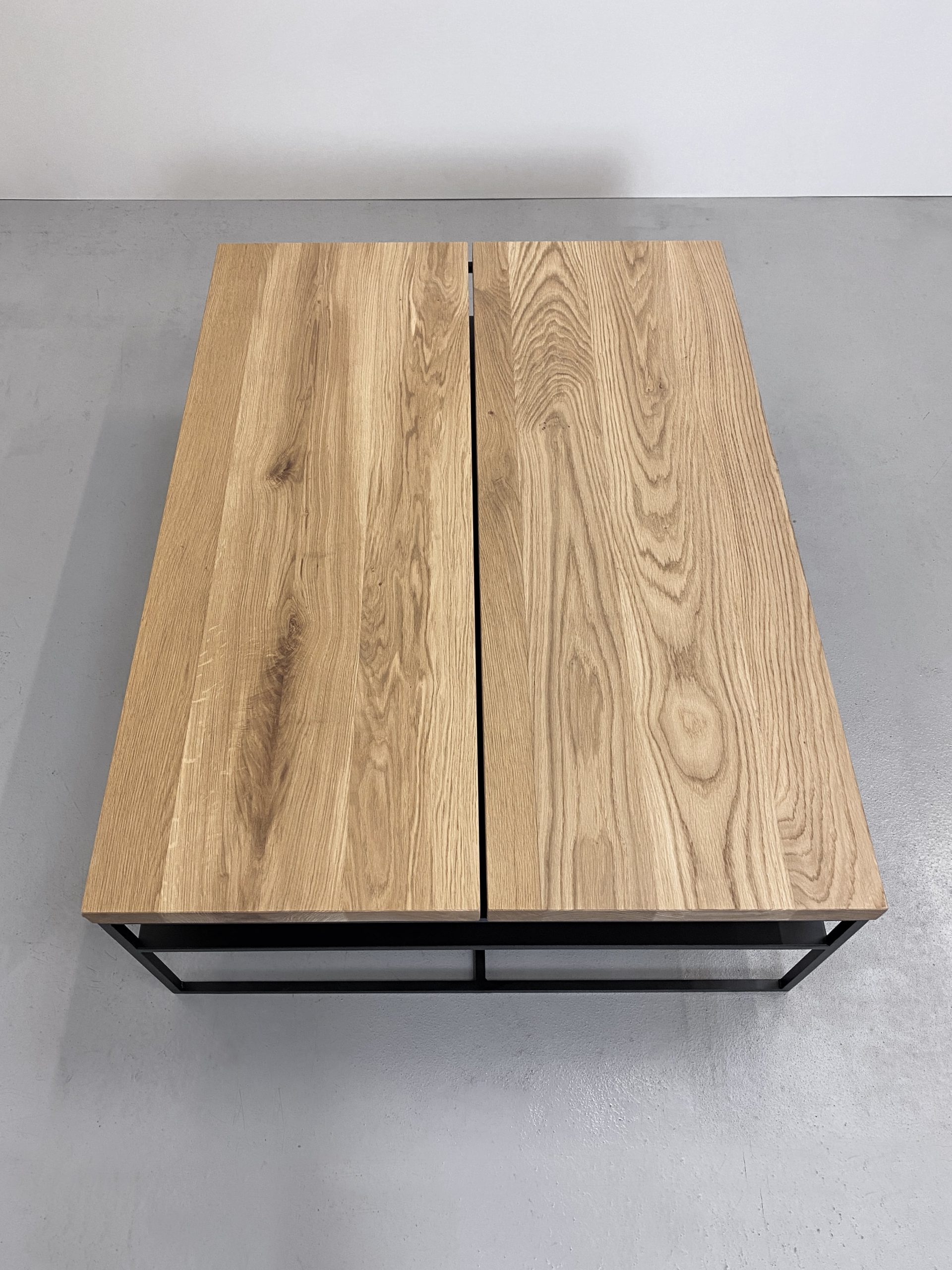 Table basse Aiguille double plateau en acier et bois massif / fabrication sur mesure ARTMETA