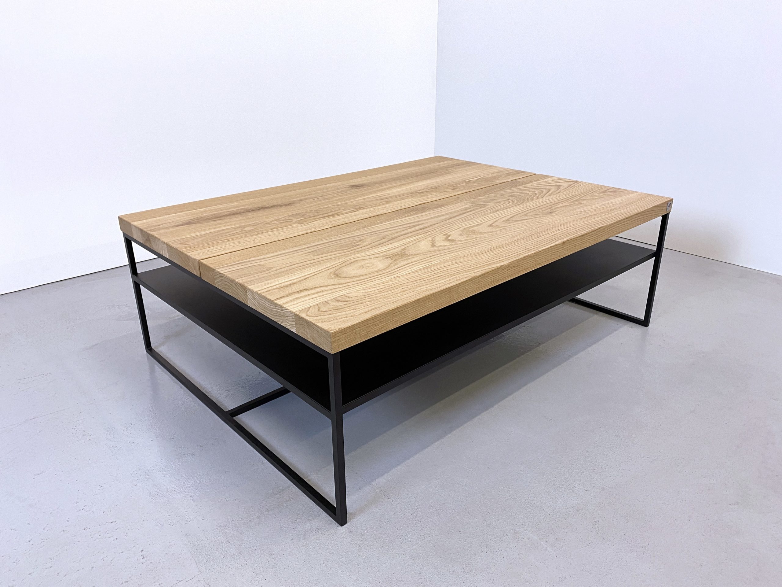 Table basse Aiguille double plateau en acier et bois massif / fabrication sur mesure ARTMETA