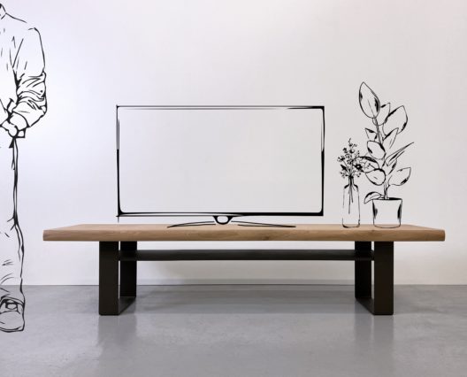 Banc tv Ruban / acier et bois massif / mobilier sur mesure / ARTMETA