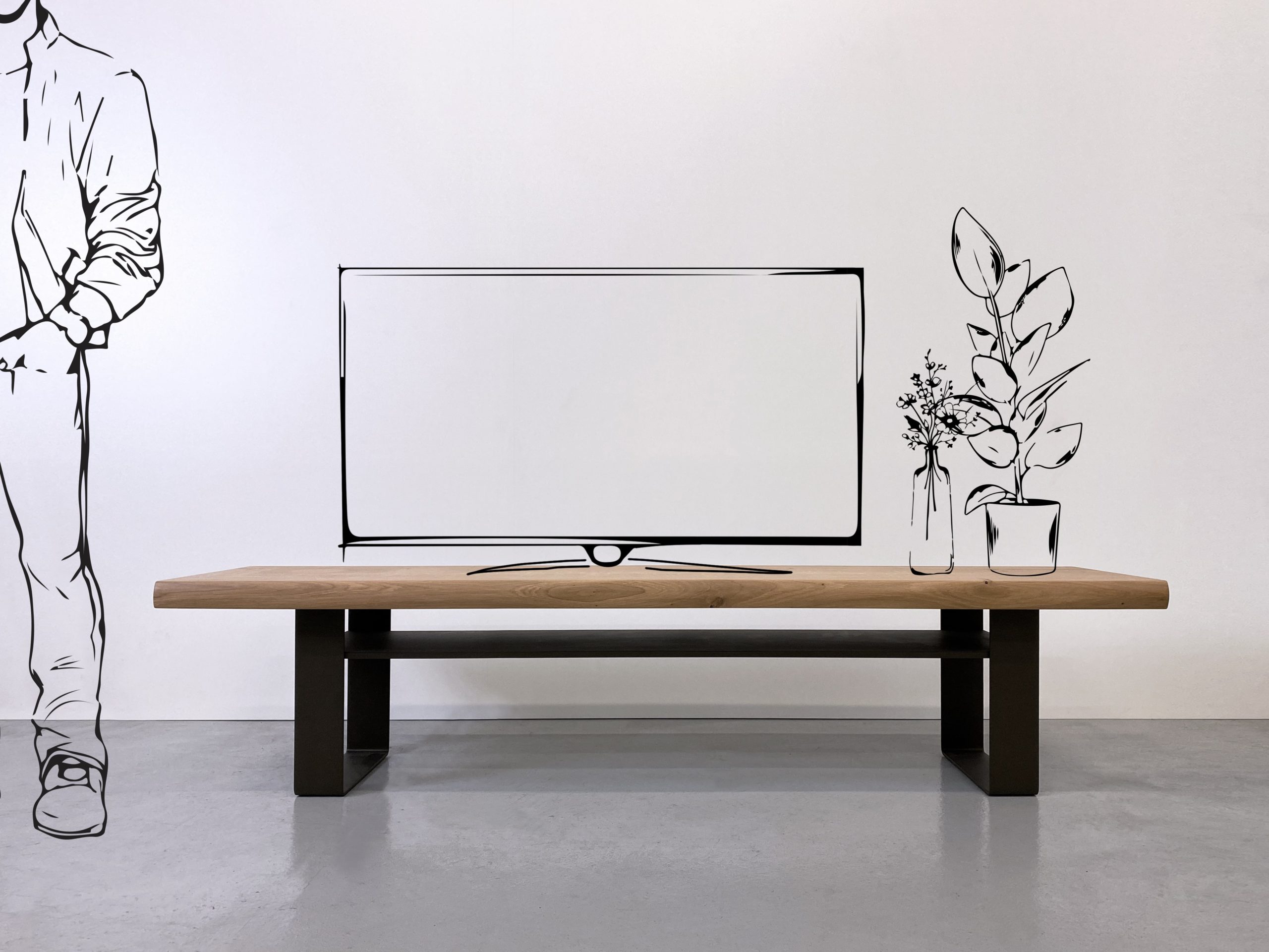 Banc tv Ruban / acier et bois massif / mobilier sur mesure / ARTMETA