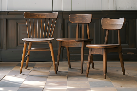 3 chaises en bois vint