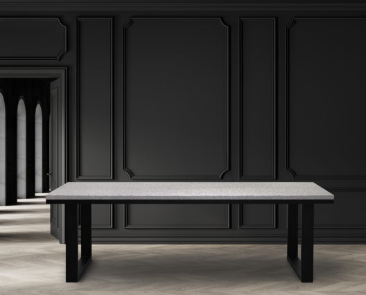 Table terrazzo "Urbaine" / 240 x 100 x H 75 cm / Piétement en acier noir charbon / Fabrication artisanale française et sur mesure / ARTMETA