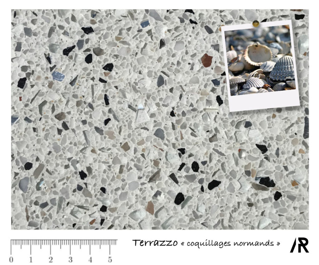 Terrazzo coquillages normands / béton marbré / fabrication française