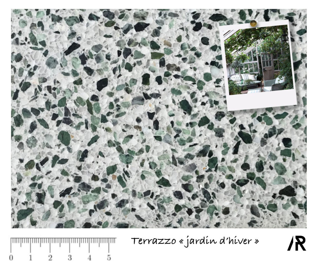 Terrazzo jardin d'hiver / béton marbré / fabrication française