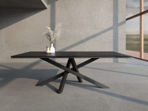 Table Mikado céramique / Dimensions : 220 x 100 x H 75 cm / Plateau en Dekton Laurent et pied en acier noir charbon / Fabrication artisanale et sur mesure ARTMETA