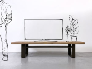 Banc tv Ruban / Acier et bois massif / mobilier sur mesure / ARTMETA