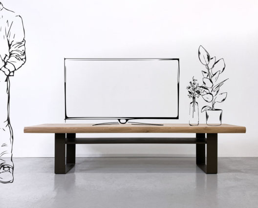 Banc tv Ruban / Acier et bois massif / mobilier sur mesure / ARTMETA