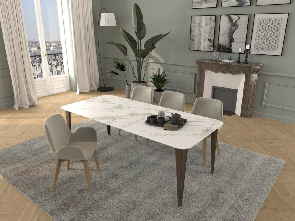 Table en céramique Dekton Comtesse / Dimensions : 220x100xH75 cm / Dekton Aura 12 mm et pieds en acier bronze / Fabrication artisanale française sur mesure ARTMETA