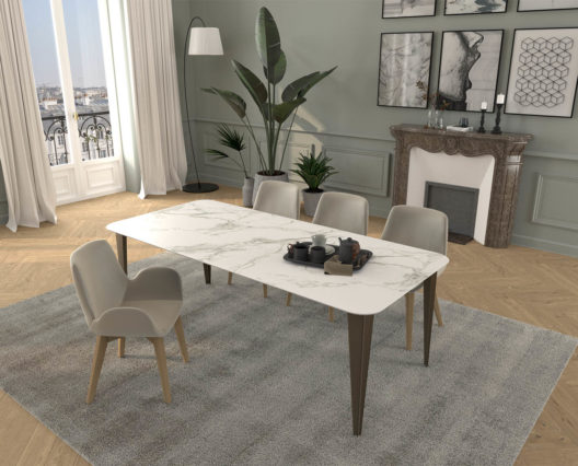 Table en céramique Dekton Comtesse / Dimensions : 220x100xH75 cm / Dekton Aura 12 mm et pieds en acier bronze / Fabrication artisanale française sur mesure ARTMETA