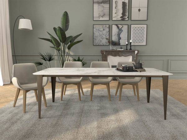 Table en céramique Dekton Comtesse / Dimensions : 220x100xH75 cm / Dekton Aura 12 mm et pieds en acier bronze / Fabrication artisanale française sur mesure ARTMETA