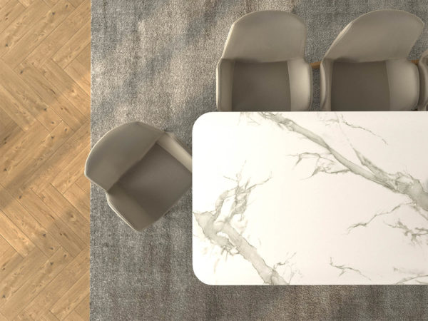 Table en céramique Dekton Comtesse / Dimensions : 220x100xH75 cm / Dekton Aura 12 mm et pieds en acier bronze / Fabrication artisanale française sur mesure ARTMETA