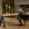 Table metal et bois massif Aubier chêne français fabrication artisanale ARTMETA