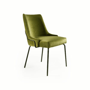 Chaise pied métal Cabourg / Tissu velours AquaClean couleur Endive 720 / Piétement finition métal noir