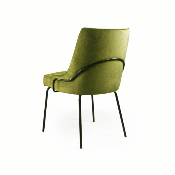 Chaise pied métal Cabourg / Tissu velours AquaClean couleur Endive 720 / Piétement finition métal noir