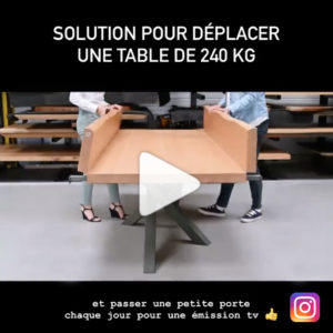 Emission "La maison des maternelles" sur France 2 / Table Mikado ARTMETA / 250 x 140 x H 75 cm avec bords rabattables / Manutention