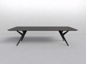 Table en céramique Dekton Kelya / modèle Ma reine / Dimensions : 280 x 110 x H 74 cm / Piétement en aluminium pleine masse / Fabrication artisanale et sur mesure ARTMETA