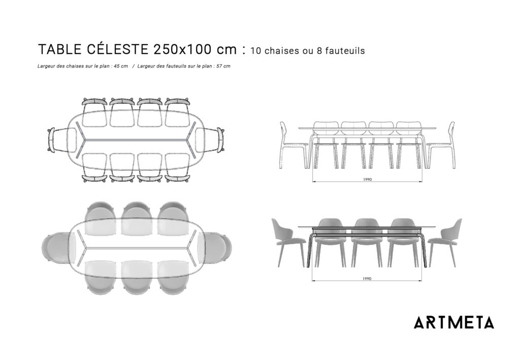 Table Céleste / plan avec chaises autour de la table