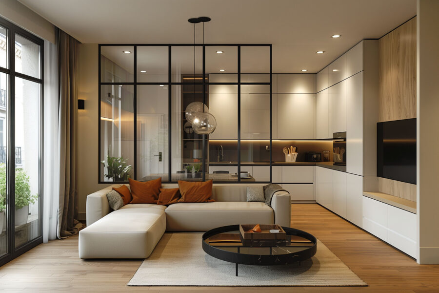 Verrière atelier N°15 en acier sur mesure dans cuisine