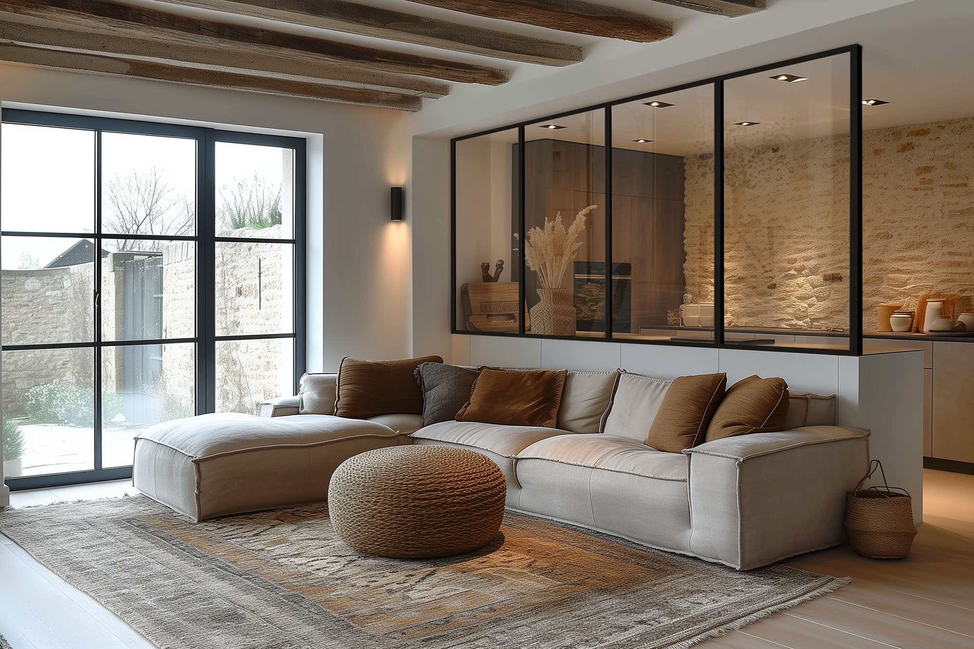 Verrière atelier N°4 en acier sur mesure ARTMETA / décoration style campagne