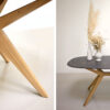 Table en céramique DEKTON Kelya avec pieds en bois modèle Papillon