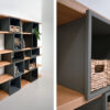 Bibliothèque haute étagères en bois massif avec cubes en acier - fabrication française haut de gamme
