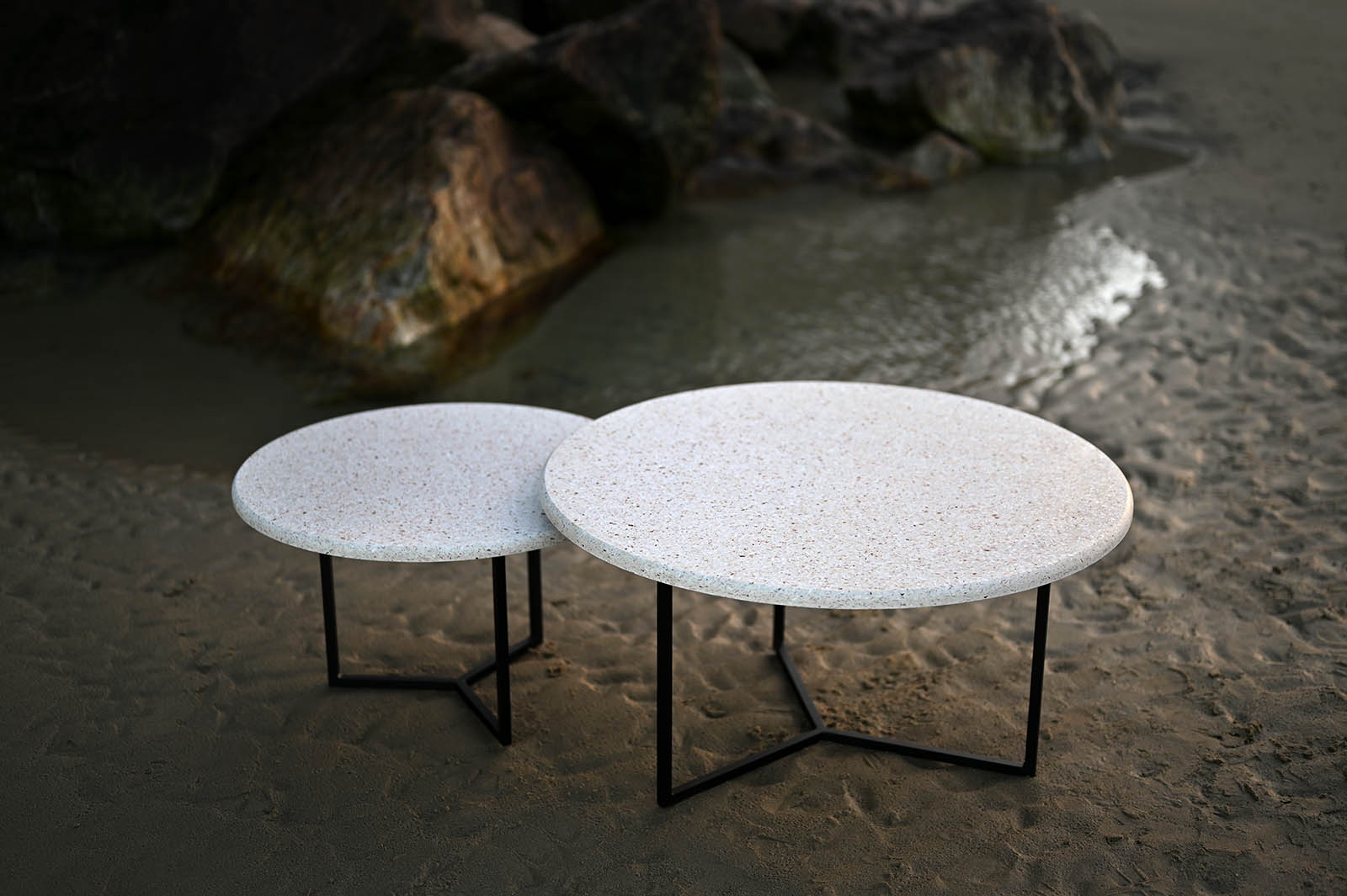 Duo de tables basses coquillage en terrazzo marin / Fabrication française