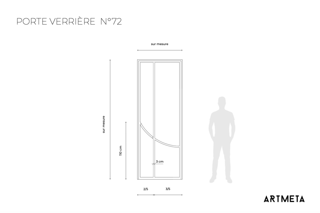 Porte verrière avec courbe et poignée arrondi en acier sur mesure