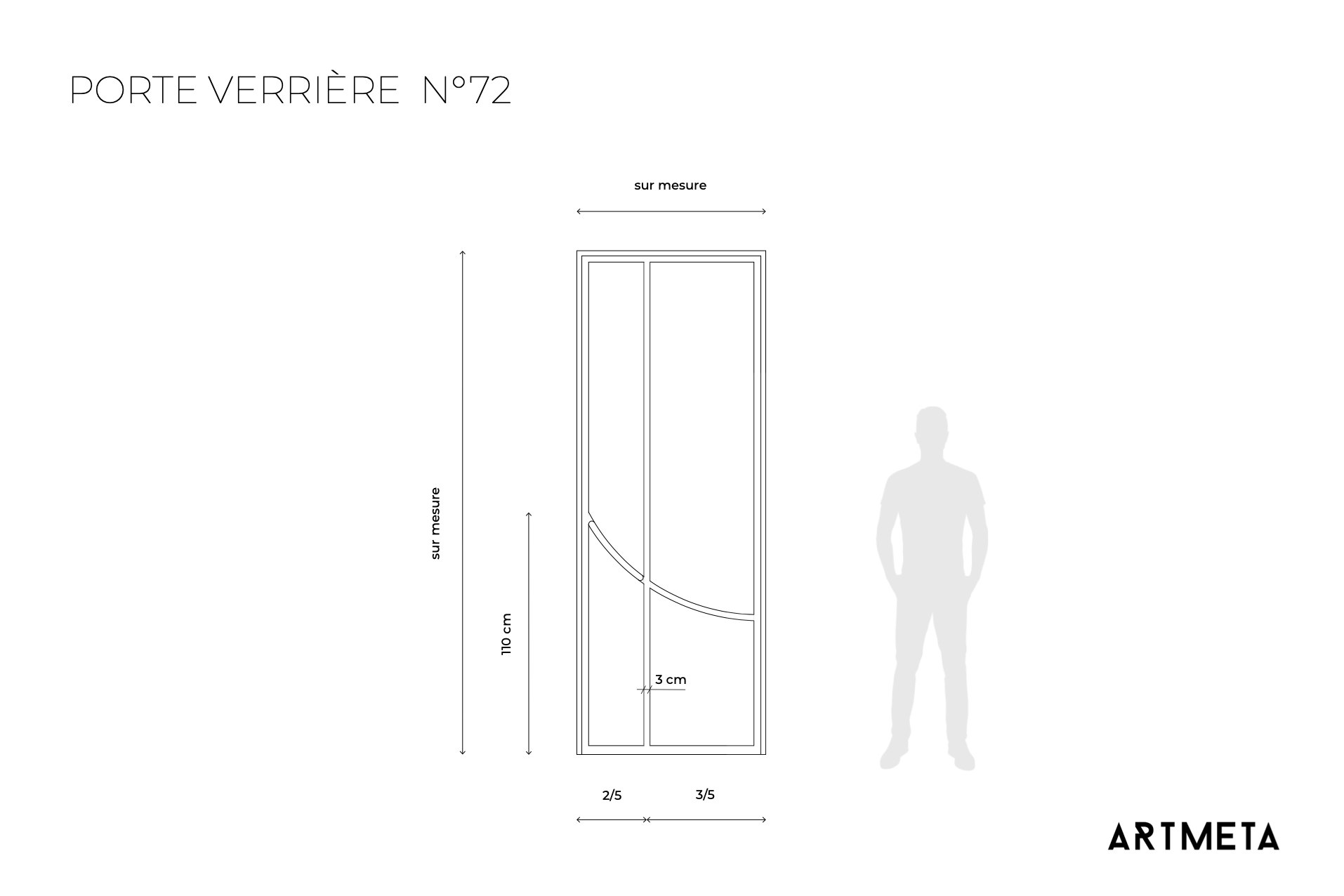 Porte verrière avec courbe et poignée arrondi en acier sur mesure