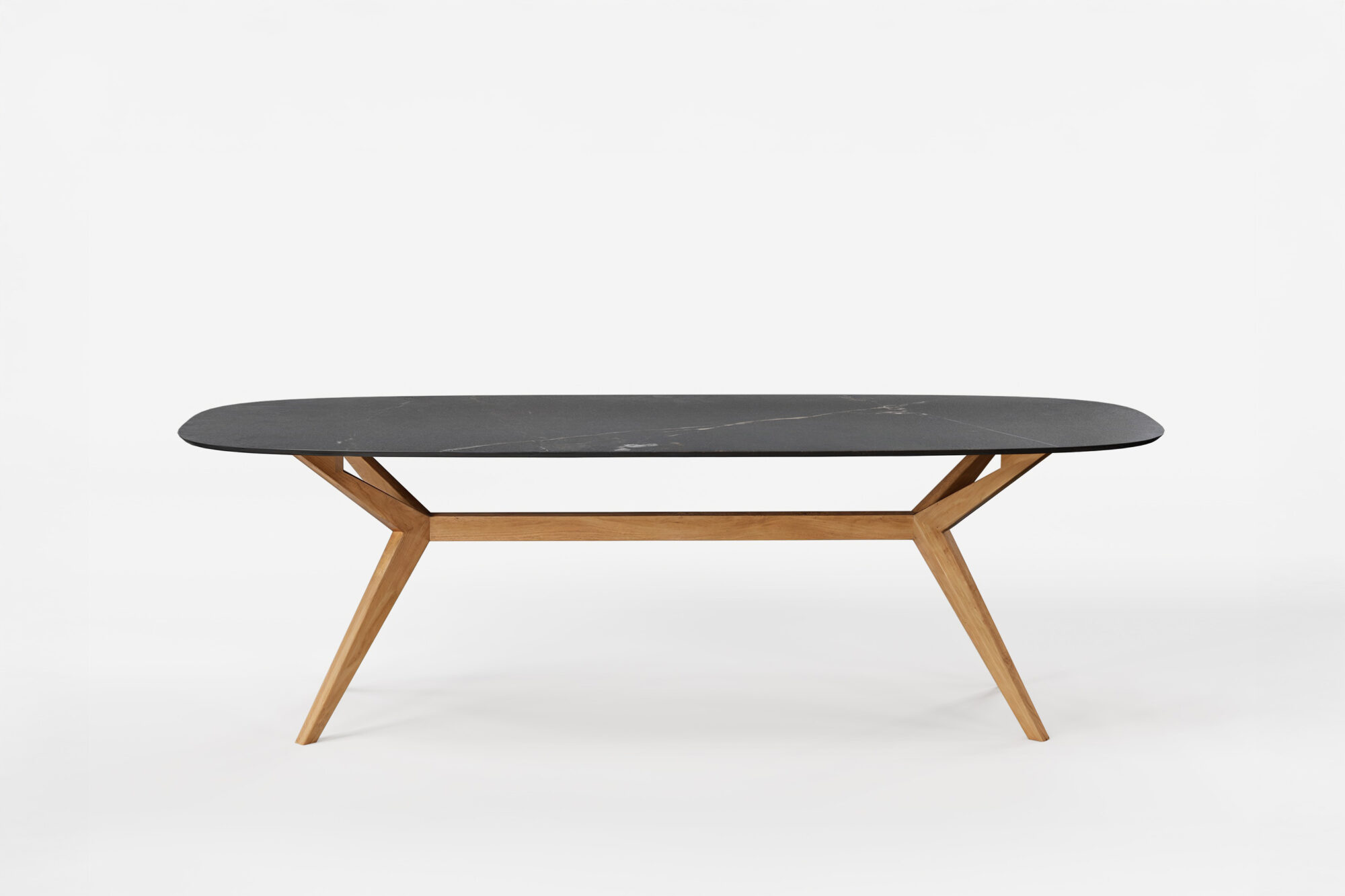 Table à manger céramique DEKTON Papillon pied bois face