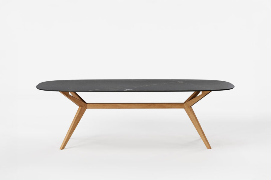 Table à manger céramique DEKTON Papillon pied bois face