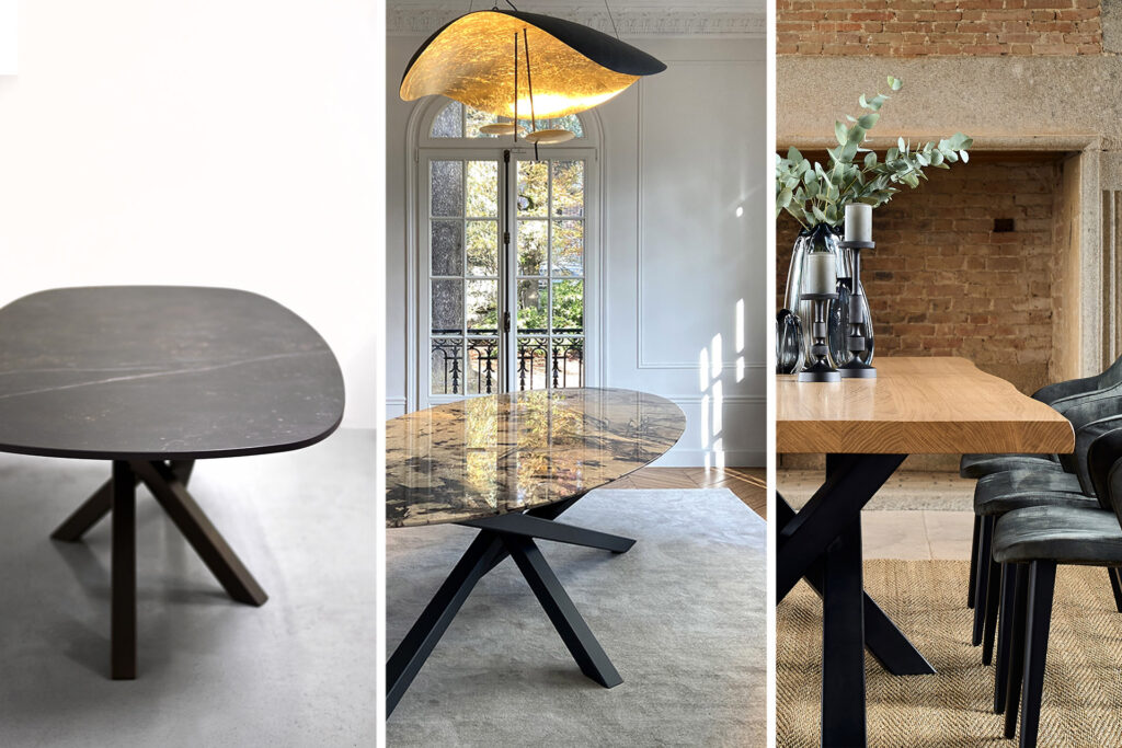 Pied de table Mikado en acier / pour plateau en marbre, céramique ou bois