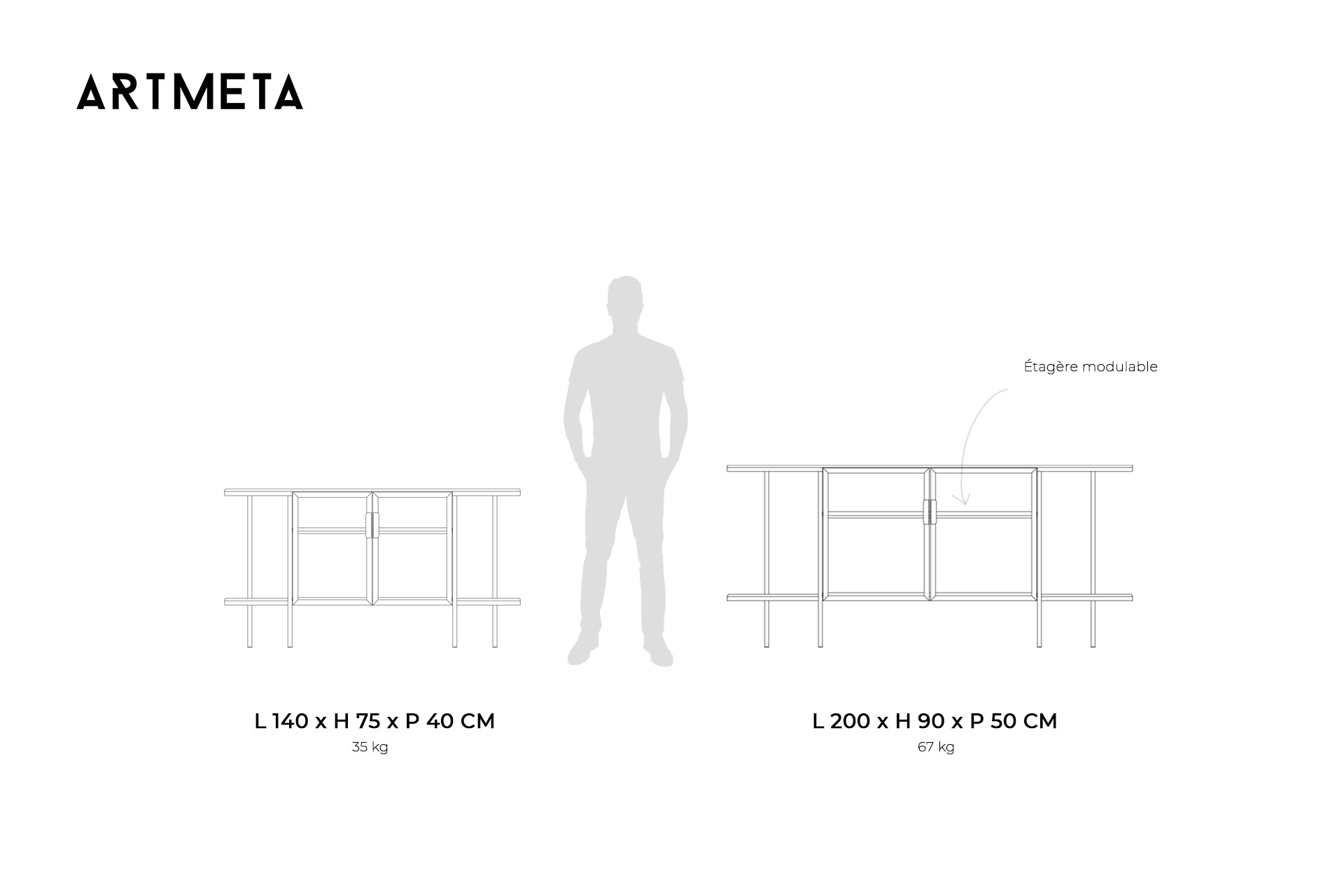 Comparatif tailles buffet 2 portes