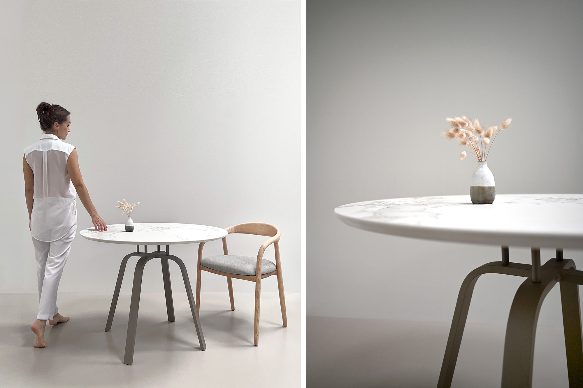 Table ronde en céramique DEKTON aura diamètre 100 cm pour 4 personnes